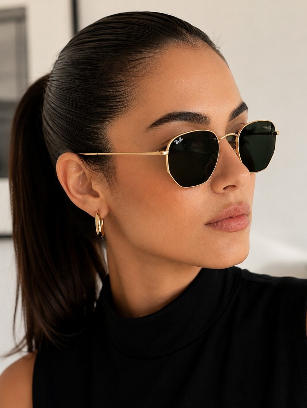 Ray-Ban RB3548N Gold Hexagonal Sunglasses 51mm Made in Italy
